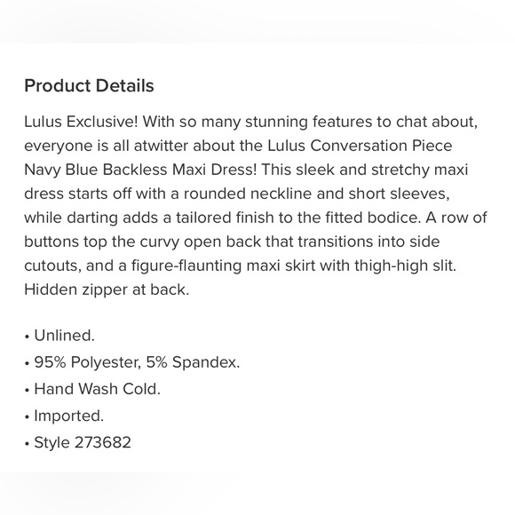 Lulu’s Conversation Piece Navy Blue Backless Maxi Dress size medium, worn once - Picture 10 of 11